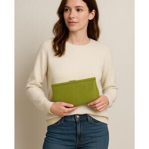 Banana Republic Genuine Leather Small Kiss Lock Clutch Purse In Bright Green